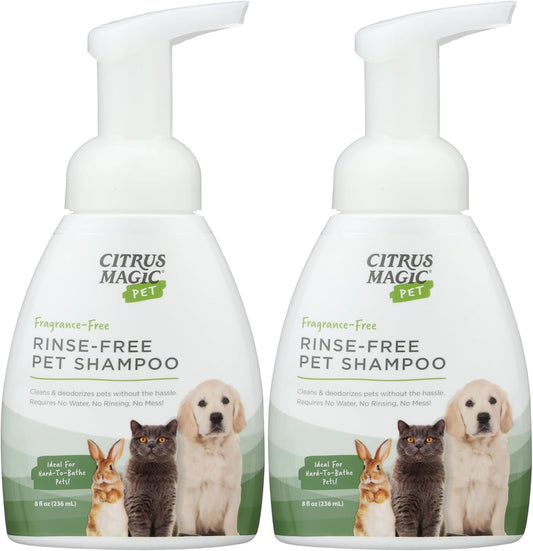 Citrus Magic Rinse-Free Pet Shampoo 8oz Pack of 2 – Waterless Natural Citrus Formula for Dogs & Cats