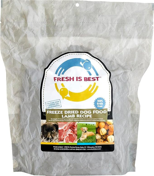 Fresh Is Best Lamb Freeze Dried Dog Food – Raw Dog Food Toppers for Puppies & Adult Canines – High-Protein Freeze Dried Lamb in Resealable Zipper Bag – Made in The USA – 16 oz