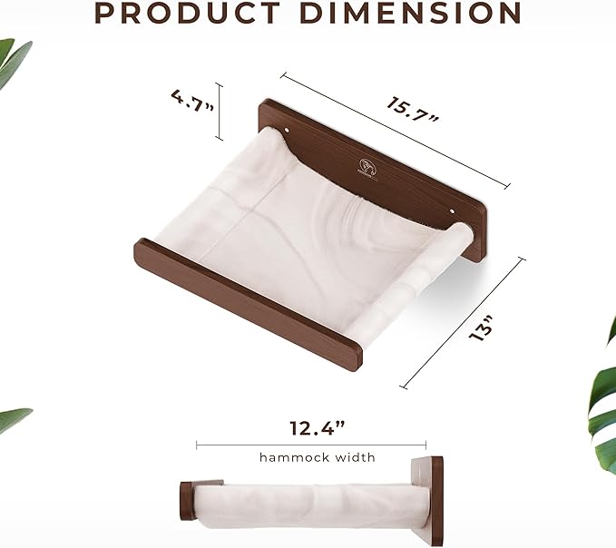 Cat Wall Hammock - Space-Saving Cat Wall Bed for Small and Medium Indoor Breeds - Perfect for Lounging, Playing, and Resting (Walnut Wood and Faux Fur Beige Fabric)
