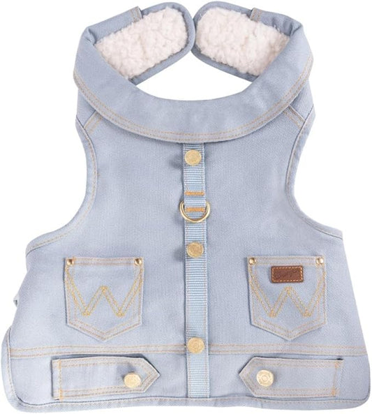 Wrangler Light Wash Dog Vest Harness with Sherpa-XS