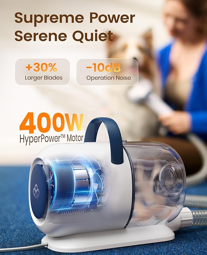 oneisall Dog Grooming Vacuum, 15000Pa Pet Vacuum Kit Shedding 99% Pet Hair, Dog Grooming Clippers with Trimmer Nail Grinder, ≤ 59dB Quiet Brush with 6 Tools, 2L Canister for Home Cleaning,Cozy SE 2