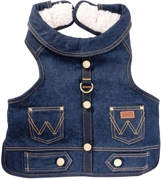 Wrangler Dark Wash Dog Vest Harness with Sherpa-M