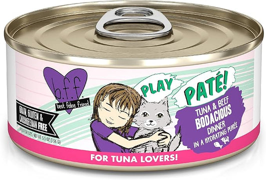 Weruva B.F.F. Play - Best Feline Friend Paté Lovers, Aw Yeah!, Tuna & Beef Bodacious with Tuna & Beef, 5.5oz Can (Pack of 8)