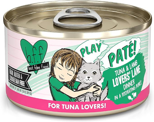 Weruva B.F.F. Play - Best Feline Friend Paté Lovers, Aw Yeah!, Tuna & Lamb Lovers' Lane with Tuna & Lamb, 2.8oz Can (Pack of 12)