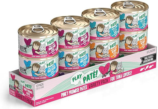 Weruva B.F.F. Play - Best Feline Friend Paté Lovers, Aw Yeah!, Pinky Promise Patés! Variety Pack, 2.8oz Can (Pack of 12)